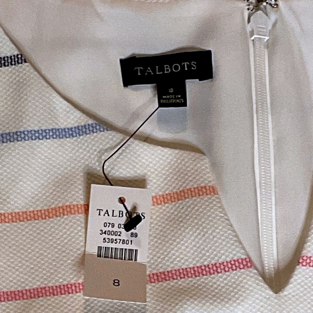 TALBOTS rainbow stripe cotton white Biscay sheath dress pastel NWT 8 preppy pink - Picture 3 of 10